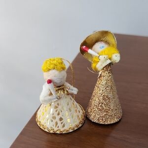 Tiny vintage paper cone spun head Christmas ornaments